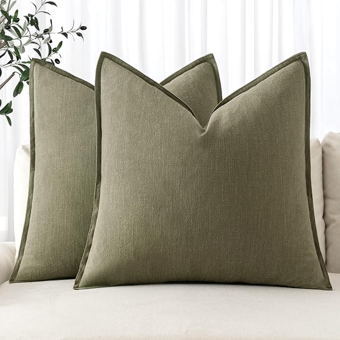 MIULEE Decorative Linen Euro Sham Pillow Covers 24x24 Light Olive Green ​Boho by MIULEE