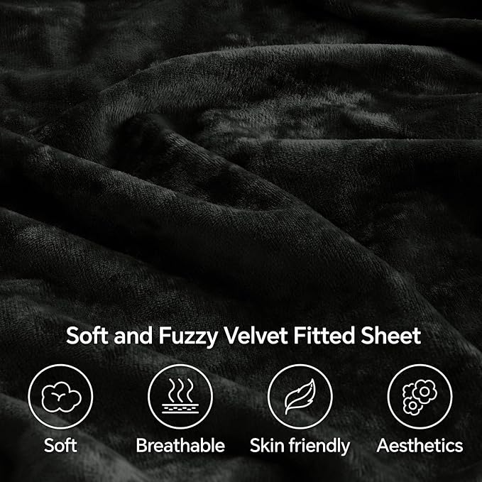 BEDELITE Velvet Fitted Sheet and Pillowcases Set, Luxury Soft Fuzzy Bottom Sheet - Image 3