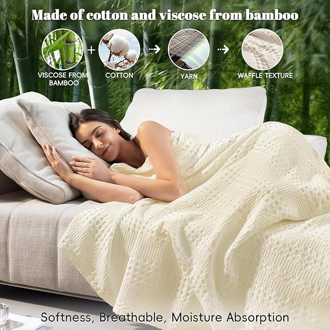 PHF Cooling Waffle Blanket King Size, Lightweight 60% Rayon from Bamboo & 40% - Image 2