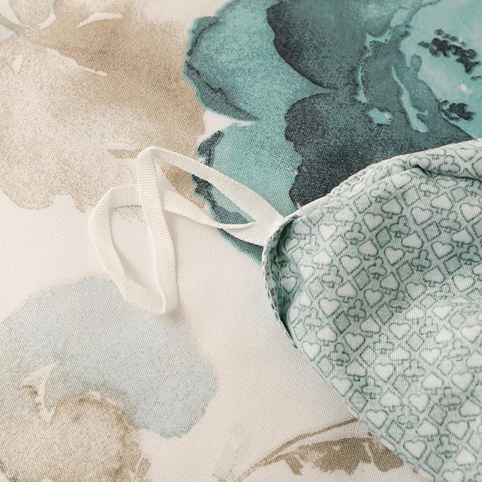 OAITE Duvet Cover King Size, Reversible Green Ink wash Flower White Duvet Cover - Image 6