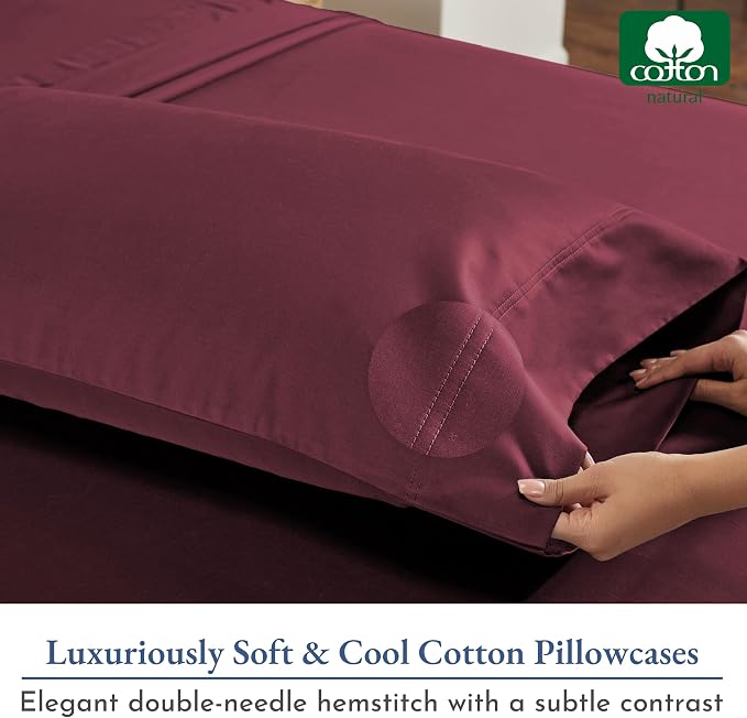 California Design Den Natural 100% Cotton Pillow Cases Queen Size Set of 2 - Image 6