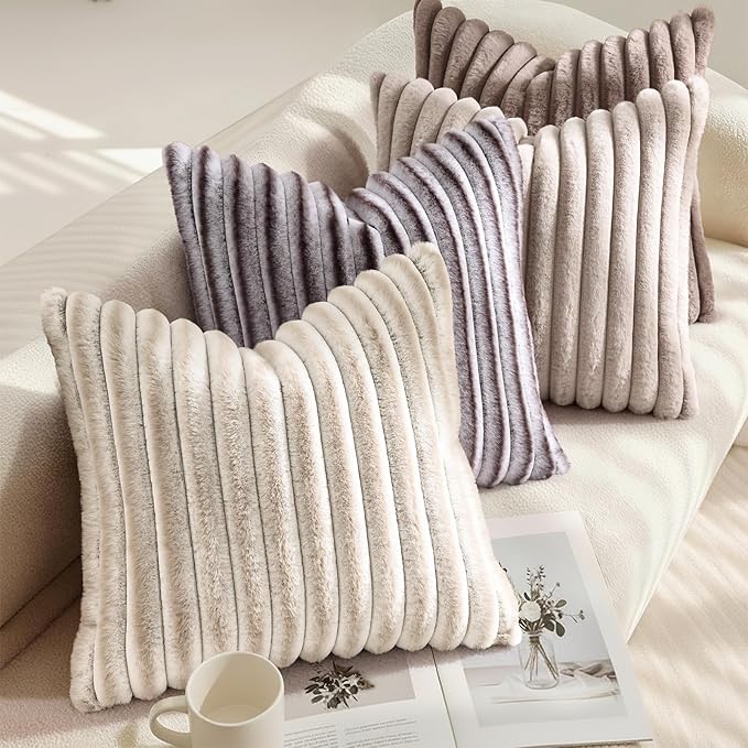 decorUhome Summer Cozy Faux Fur Throw Pillow Covers 18x18 Set of 2 Decorative - Image 4