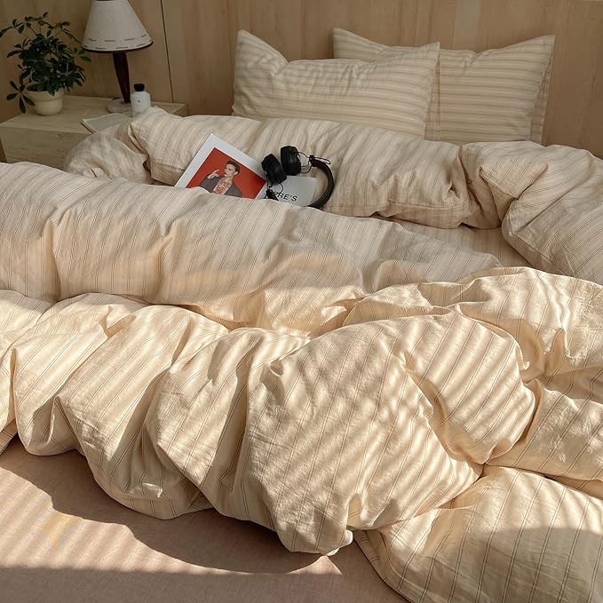 mixinni Retro Striped Duvet Cover Set Queen Size - Image 3