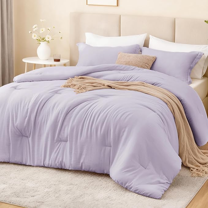 Love's cabin Lavender Queen Comforter Set, 3-Piece Prewashed Bed Set by Lovescabin