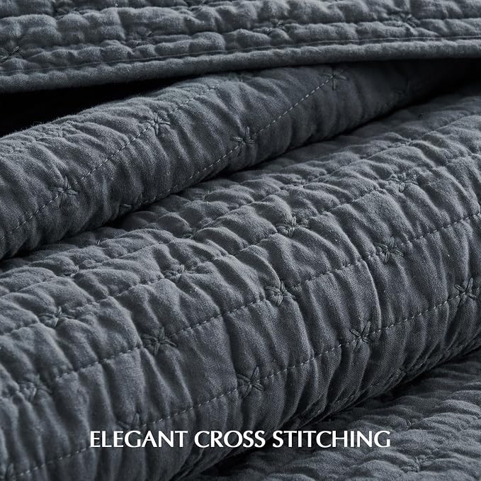 EVERGRACE Cross Stitch Pre-Washed Cotton Quilt Bedding Set King Size, Oversized - Image 3