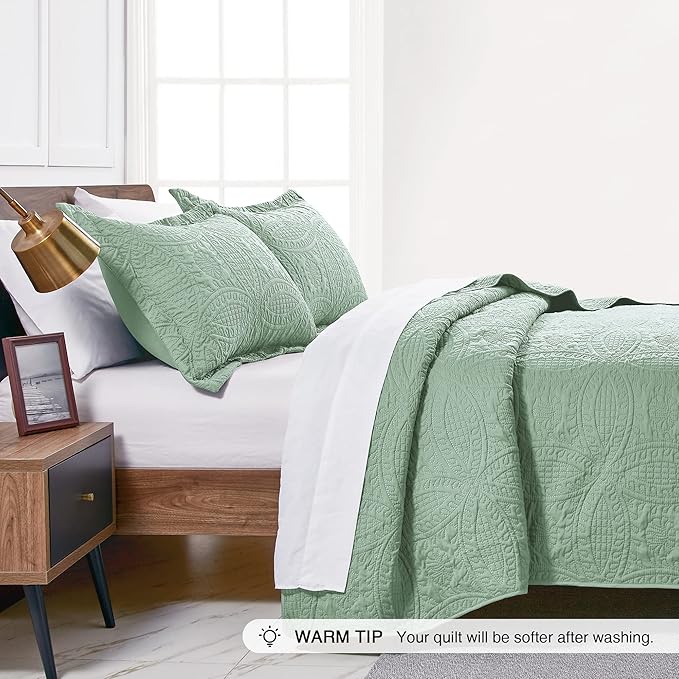 Love's cabin Twin Quilt Set Sage Bedspreads - Image 4