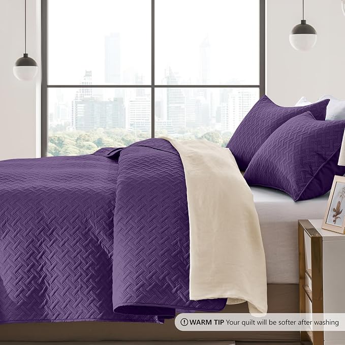 FLYMME Quilts King Size, Lightweight Purple Bedspreads, Basket Weave Pattern - Image 4