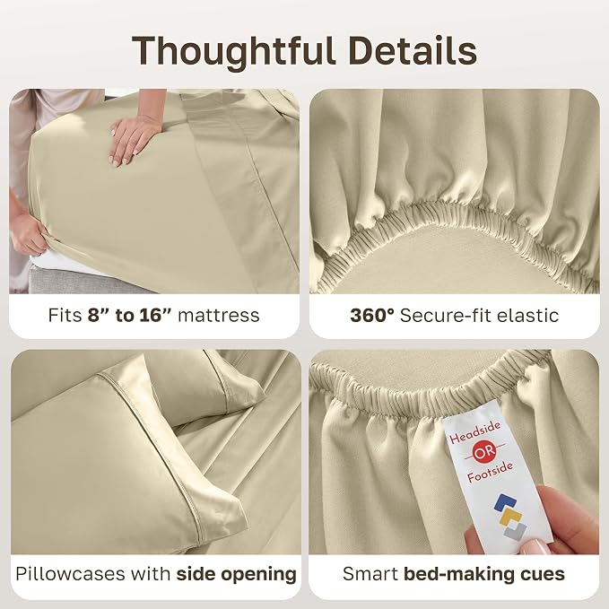 CALIFORNIA DESIGN DEN Soft 100% Cotton Bed Sheets Queen Size Set, 400 TC Good - Image 6