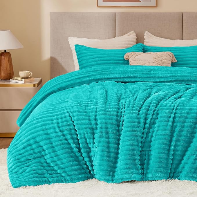 BEDELITE Fleece Twin Comforter Set -Super Soft & Warm Fluffy Teal Bedding by BEDELITE