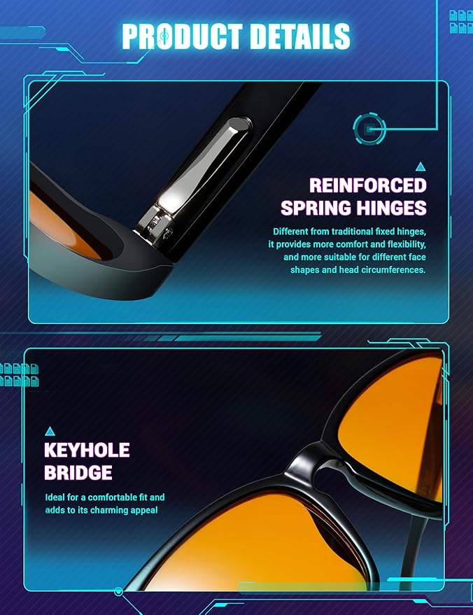 TIJN Blue Light Blocking Glasses Dual AR Coatings Amber Orange Lens - Image 4