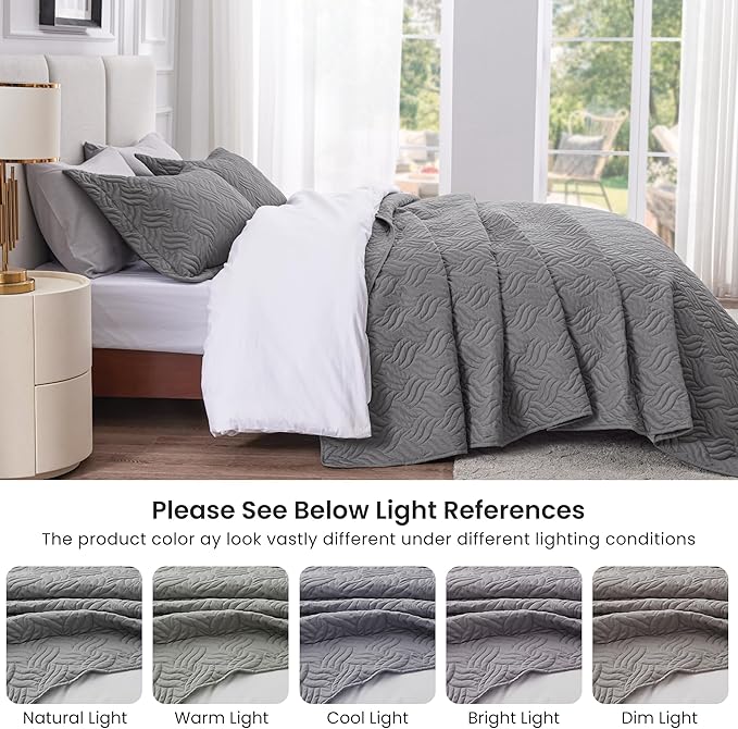 Love's cabin California King Size Quilt Bedding Set Grey Bedspread - Image 5