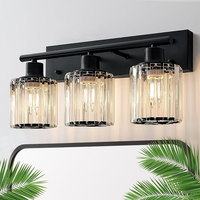 Vanity Light, 3-Light Modern Crystal Black Bathroom Light by Unknown