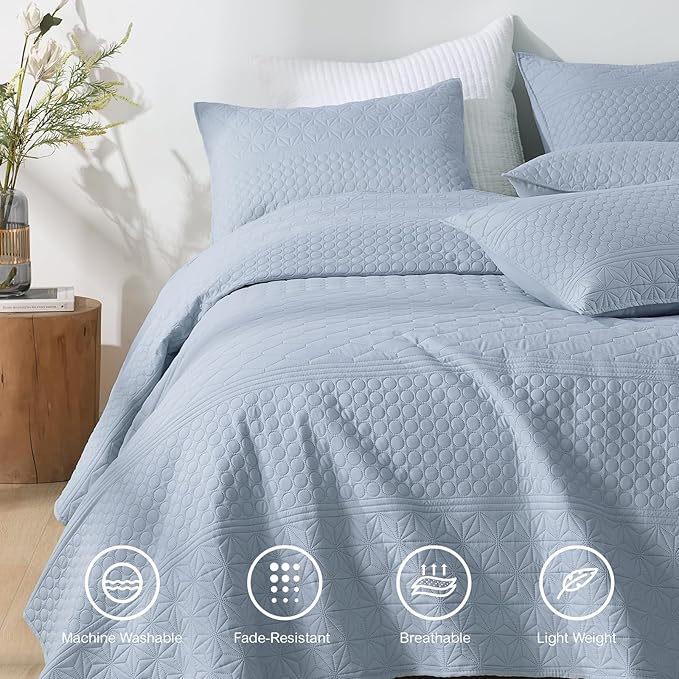 HORIMOTE HOME Light Blue King Size Quilt Set - Image 3