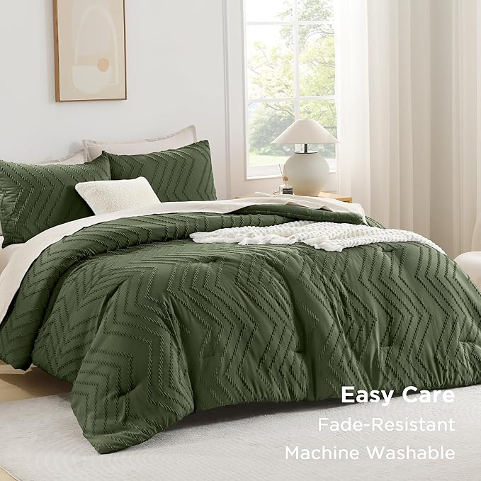 Andency Olive Green Oversized Super King Comforter Set 120x120, Extra Large - Image 3