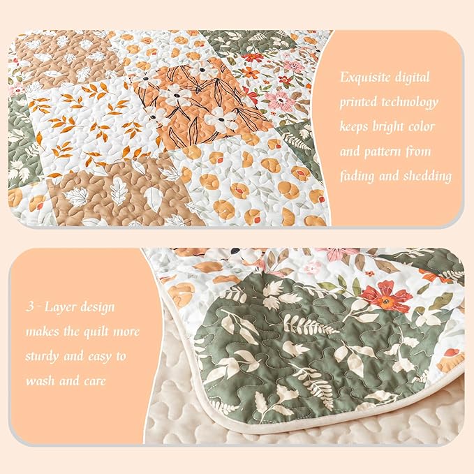 Whale Flotilla Patchwork Quilt King Size, Extra Soft Boho Floral Bedspreads - Image 5