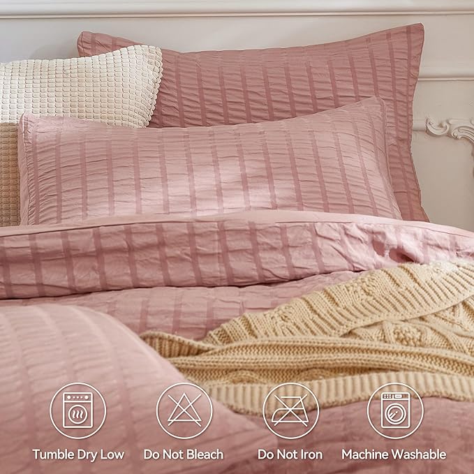 JELLYMONI Smokey Pink Duvet Cover Full Size, Soft Breathable Seersucker Duvet - Image 4