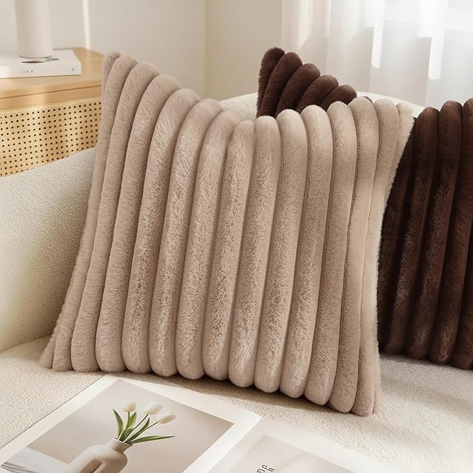 decorUhome Cozy Faux Fur Throw Pillow Covers 18x18 Set of 2 Decorative Soft - Image 4