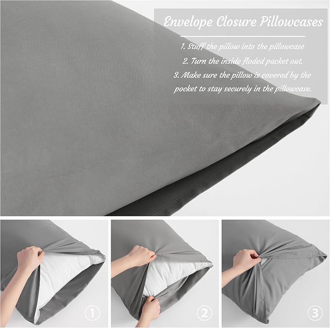 NTBAY 2-Piece Body Pillowcase Set, 20x54 inches, Smoke Grey, Microfiber - Image 3