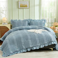 WONGS BEDDING Blue Comforter Set King, 3 Pieces Ruffle Farmhouse Shabby Chic by WONGSBEDDING