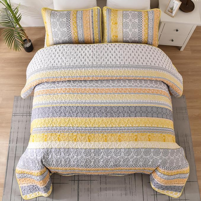 WONGS BEDDING Boho Quilt Set Queen Size, Lightweight Bedspread Coverlet Bedding - Image 3