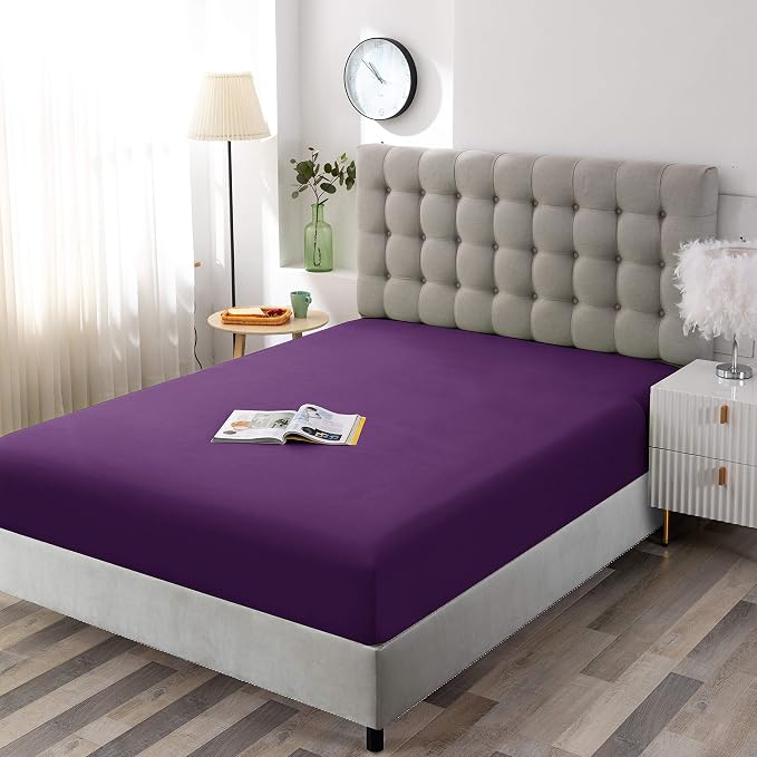 Sfoothome Fitted Bottom Sheet for Mattress, Single Twin Size Purple Microfiber - Image 2