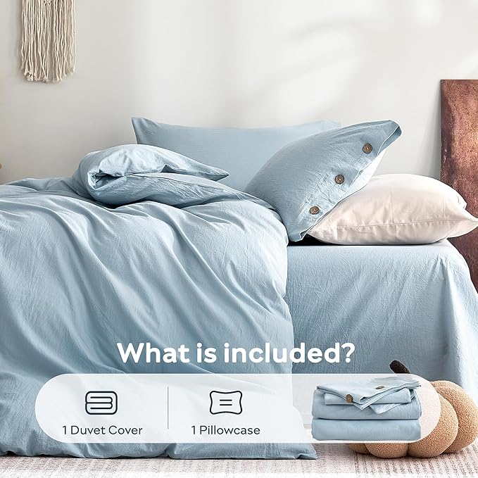 JELLYMONI 100% Washed Cotton Duvet Cover Twin – Soft, Breathable Linen-Look - Image 7