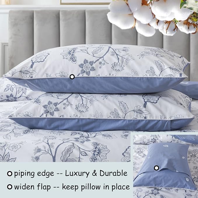 FADFAY Duvet Cover Set King/Cal King Floral Bedding Percale Cotton 600 TC - Image 4