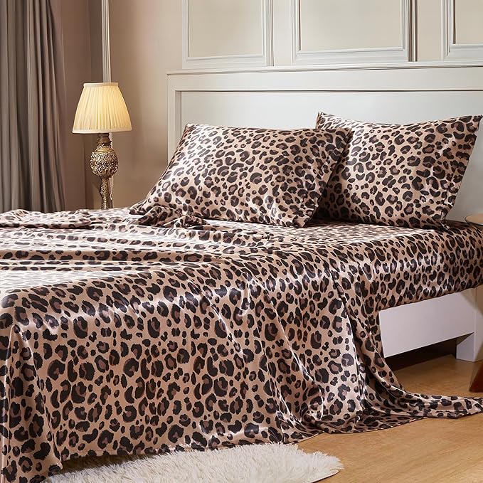 MR&HM Satin Bed Sheets with Elastic Corner Straps, Full Size Sheets Set by MRHM