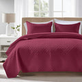 FLYMME Quilts King Size, Lightweight Burgundy Bedspreads, Basket Weave Pattern by FLYMME