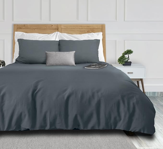 White Classic Grey Duvet Cover King Size, Microfiber Duvet Cover - Image 3