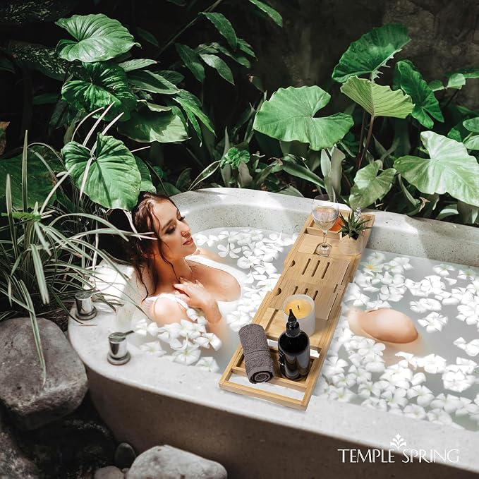 Temple Spring Foldable Bamboo Bathtub Tray Caddy - Image 6