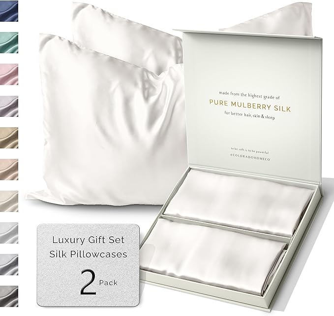 SUNDAYSILKS™ Silk Pillow Cases 2 PACK | 22 Momme Mulberry Silk Pillowcase Set by ColoradoHomeCo