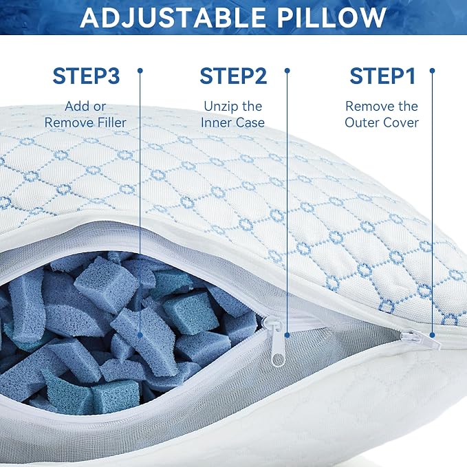 Cooling Bed Pillow for Sleeping, Shredded Memory Foam Pillows for Bed King Size - Image 5