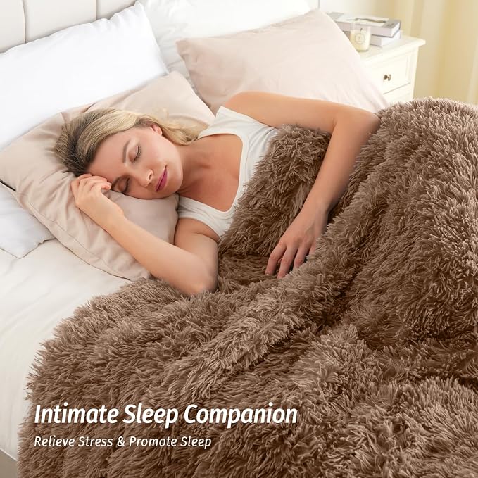 Wemore Shaggy Long Fur Faux Fur Weighted Blanket, Cozy and Fluffy Plush Sherpa - Image 2
