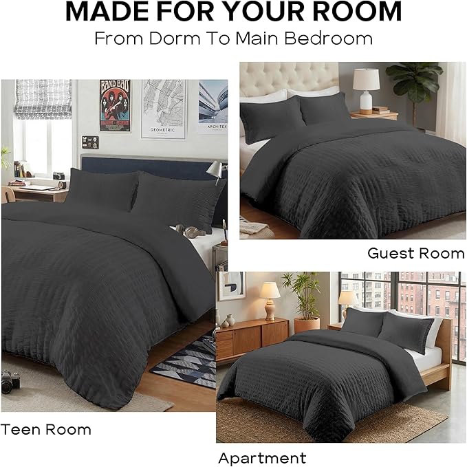 Cozyide Dark Grey Duvet Cover Full Size, 3 Pieces Bedding Duvet Covers - Image 7