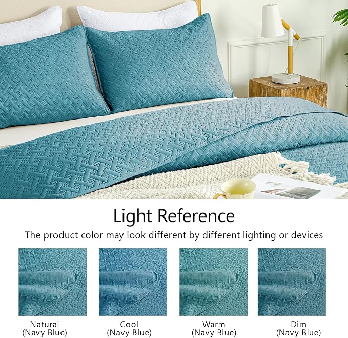 FLYMME Quilts Queen Size, Lightweight Teal Bedspreads, Basket Weave Pattern - Image 5