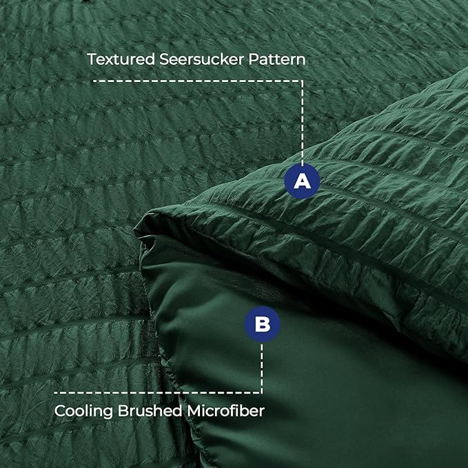 HYMOKEGE Emerald Green King Size Comforter Set Seersucker 7 Pieces, All Season - Image 4