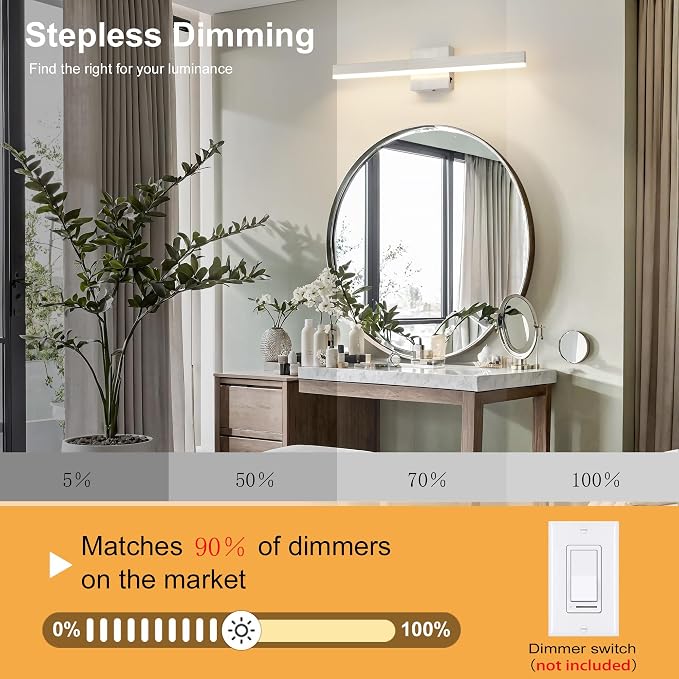 Nickel Bathroom Vanity Light 23.6 inch, 20W Dimmable 5CCT LED Bathroom Light - Image 4