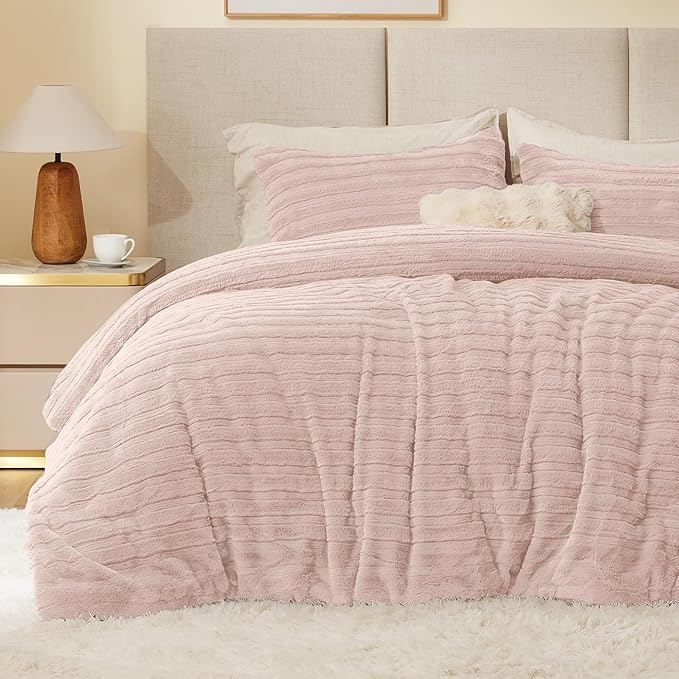 BEDELITE Fleece Twin Comforter Set -Super Soft & Warm Fluffy Pink Faux Fur by BEDELITE