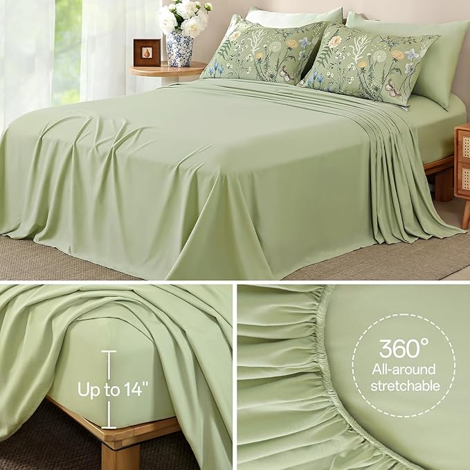 Yiran Sage Green Floral Comforter Set King Size, 7 Piece Botanical Comforter - Image 7
