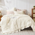 JOLLYVOGUE Ivory Queen Comforter Set, 3 Pieces Seersucker Comforters Queen Size by JOLLYVOGUE