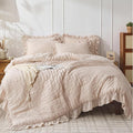 JOLLYVOGUE Beige Queen Comforter Set, 3 Pieces Seersucker Comforters Queen Size by JOLLYVOGUE