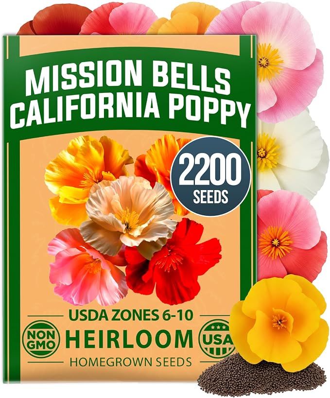 HOME GROWN California Poppy Mission Bells 2200 Seeds – Flower Seeds by HOMEGROWN