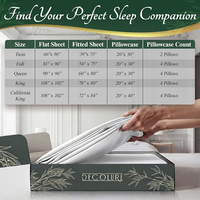 DECOLURE 100% Viscose Derived from Bamboo Sheets Twin Size - Image 8