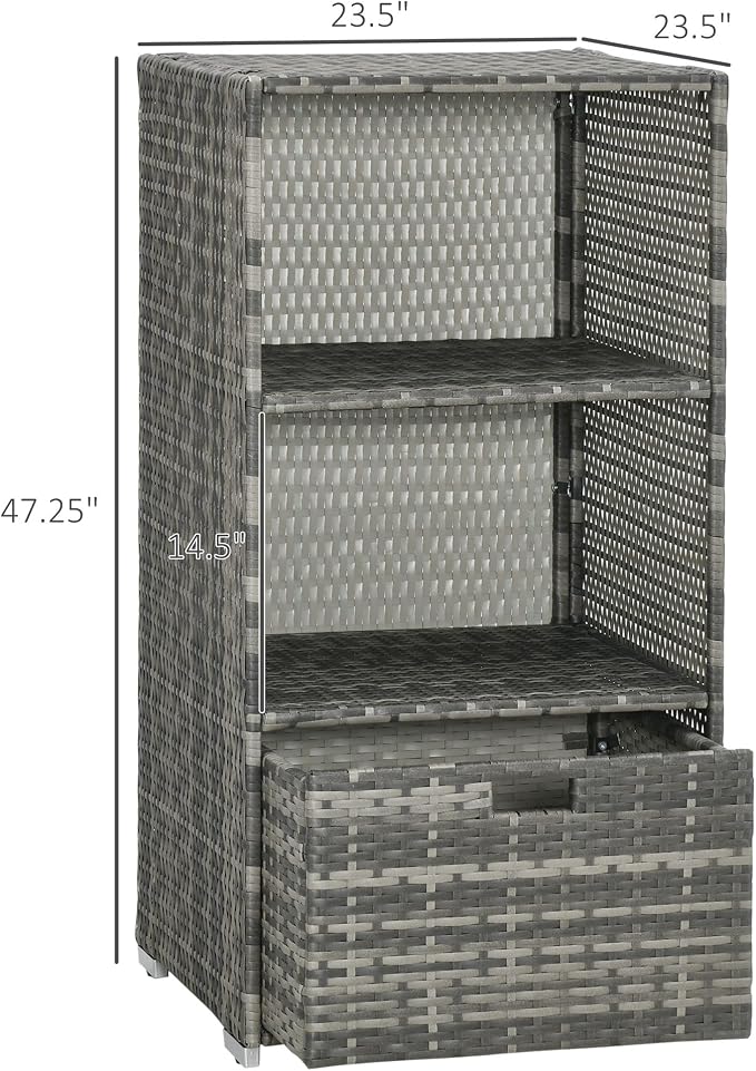 Outsunny Valet Pool Towel Rack, Waterproof PE Plastic Rattan Wicker Storage - Image 3