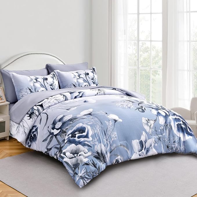 Luxudecor Floral Comforter Set Queen Size 7 Piece, Elegant Gradient Floral - Image 2