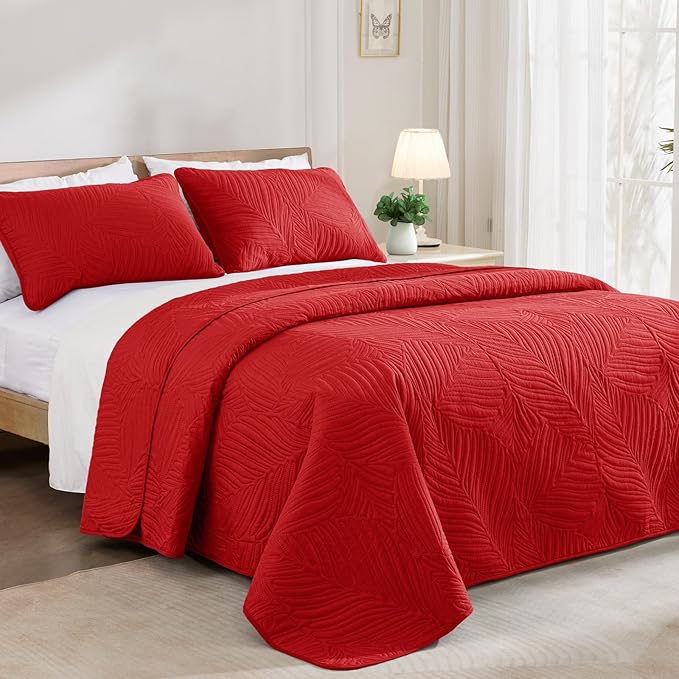 Exclusivo Mezcla King Size Quilt Bedding Set, Lightweight Red Quilts King Size - Image 2