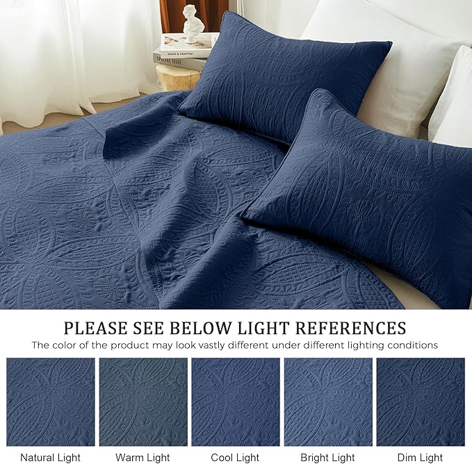 akkialla Navy Full/Queen Quilt Set, Ultrasonic Lightweight Bedspread Coverlet - Image 5