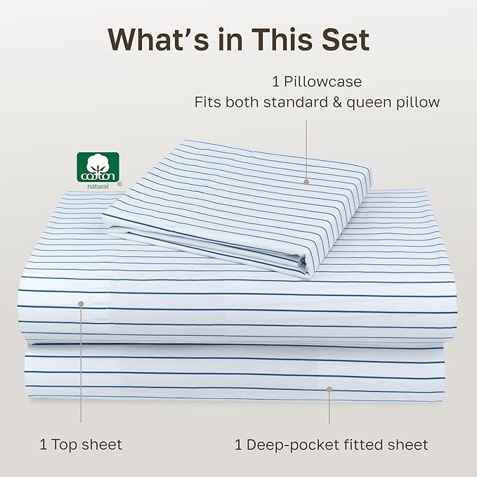 California Design Den Printed Striped Twin XL Sheets Set - Image 4