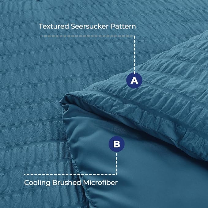 HYMOKEGE Teal Twin XL Comforter Set Seersucker 5 Pieces, All Season Luxury Bed - Image 6
